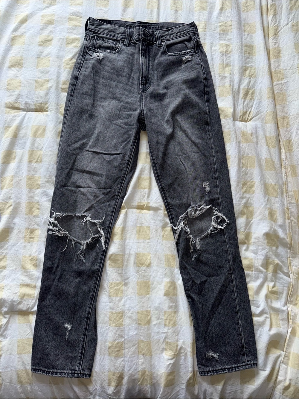 American Eagle Outfitters Black Distressed Mom Jeans